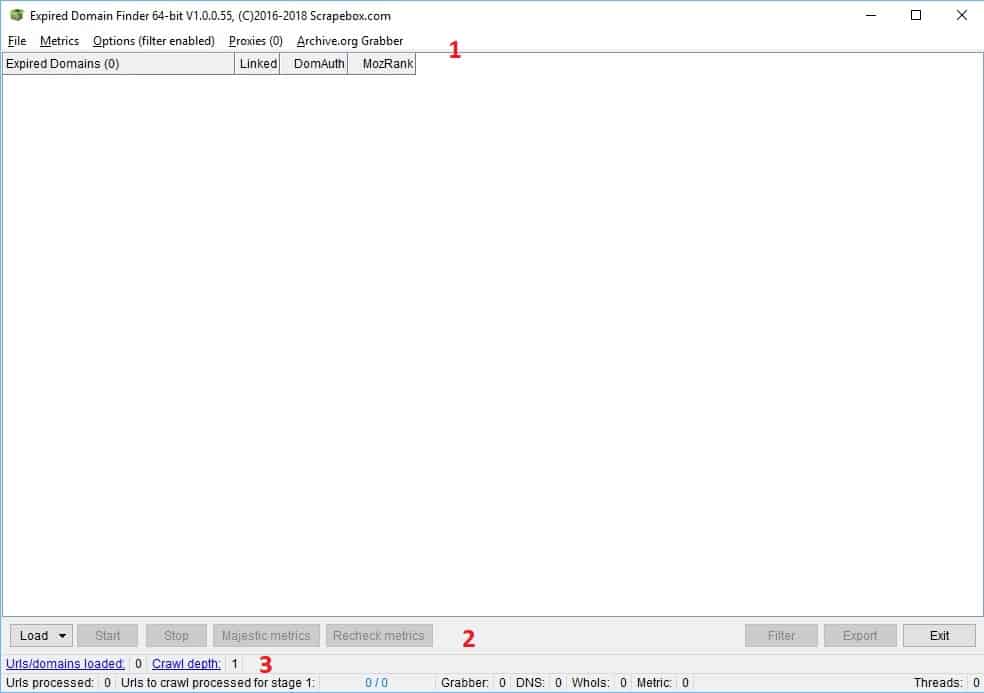expired domain finder - pantalla principal