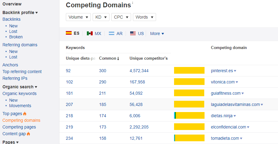 ahrefs - site explorer - competing domains