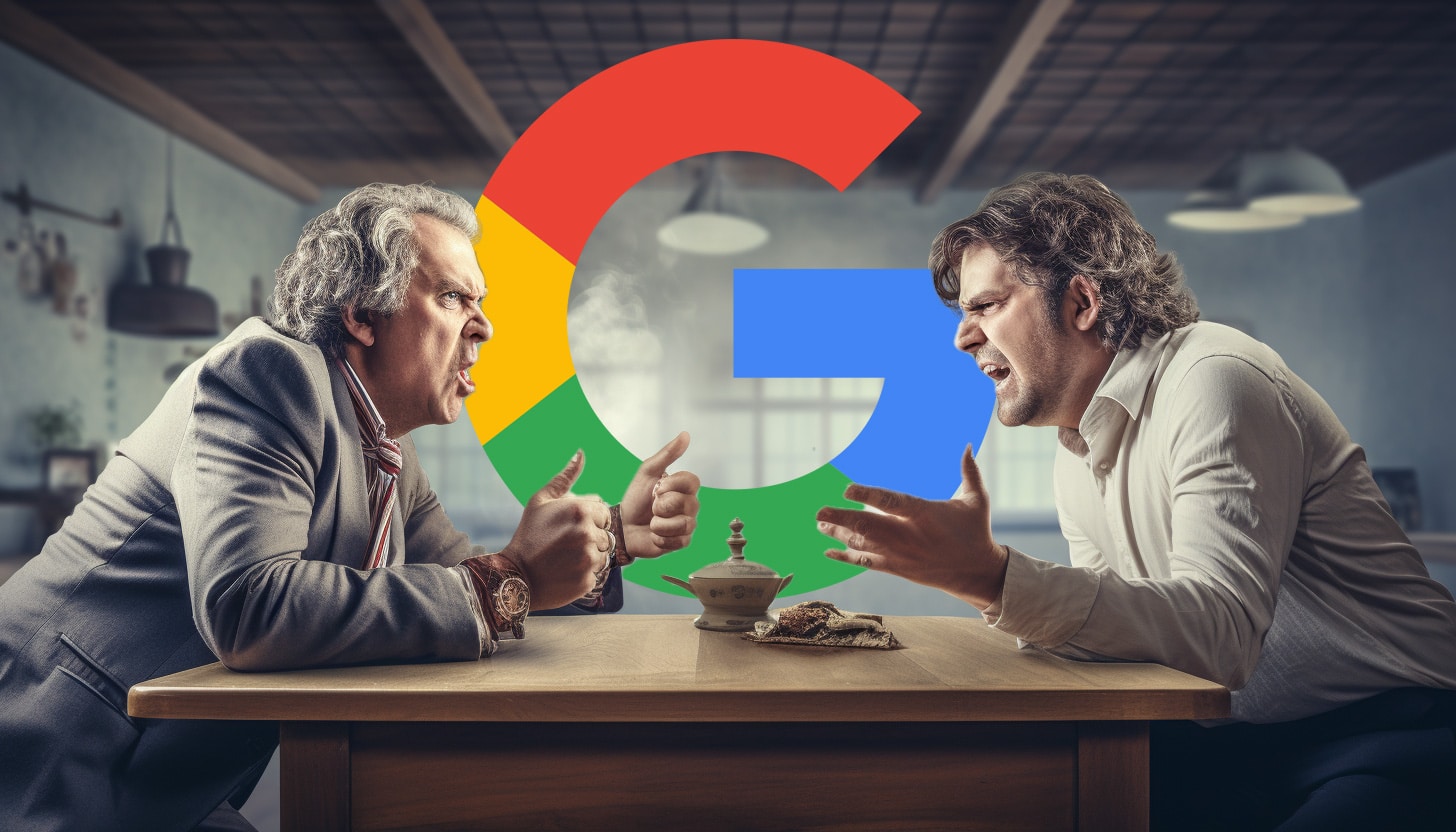 Seo Google Aruging Two Men Logotipo de Google