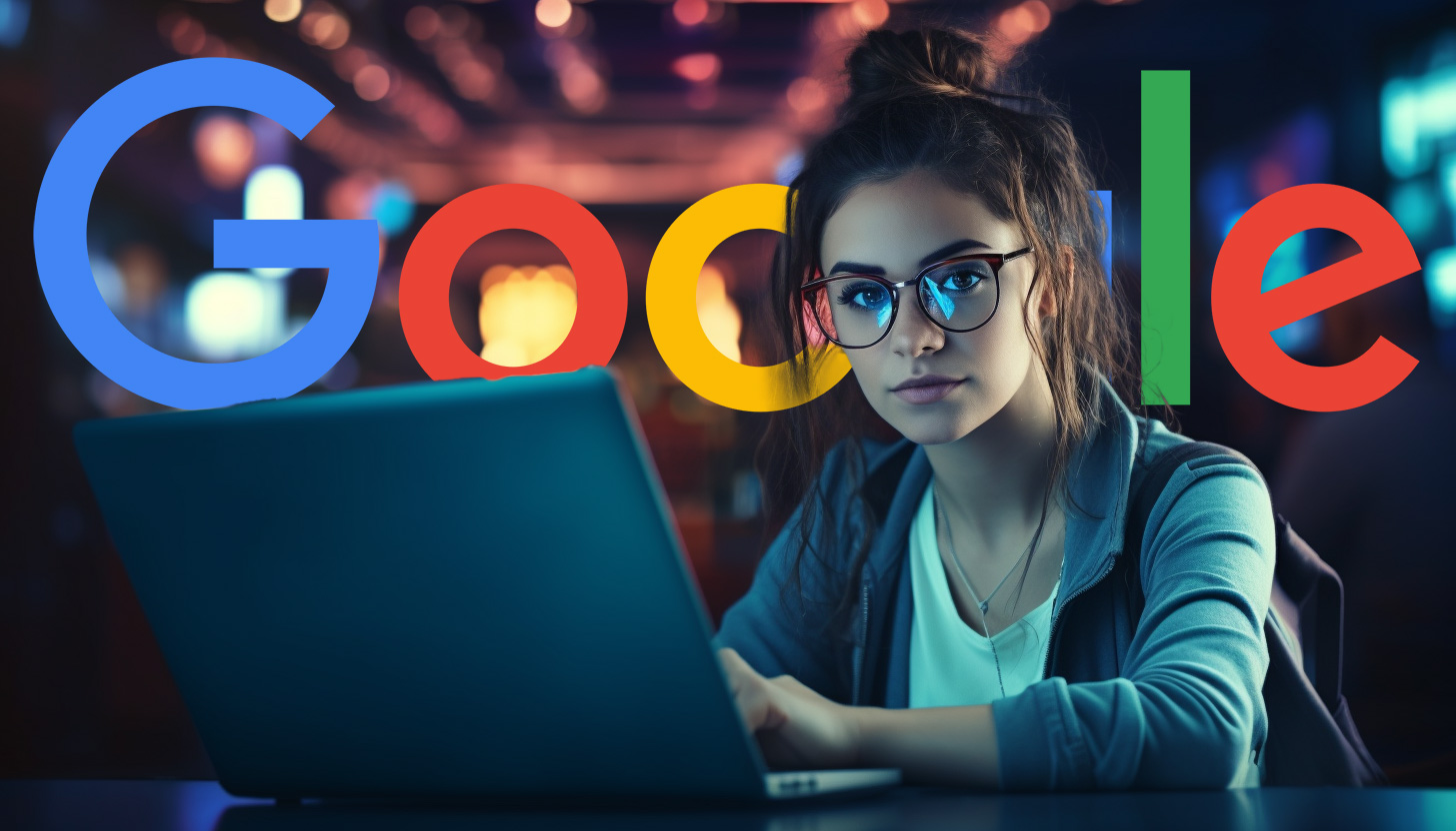 Mujer Codificadora Portátil Logotipo Google