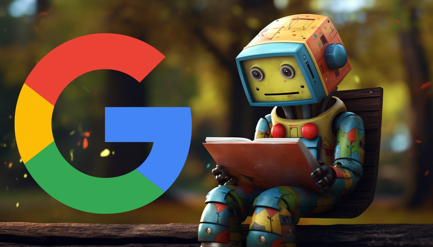 Banco del parque de lectura del robot Google